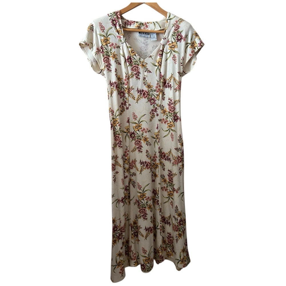 🩷 Vintage 90s Women Joni Blair Floral Cream maxi dress Small Cottage core